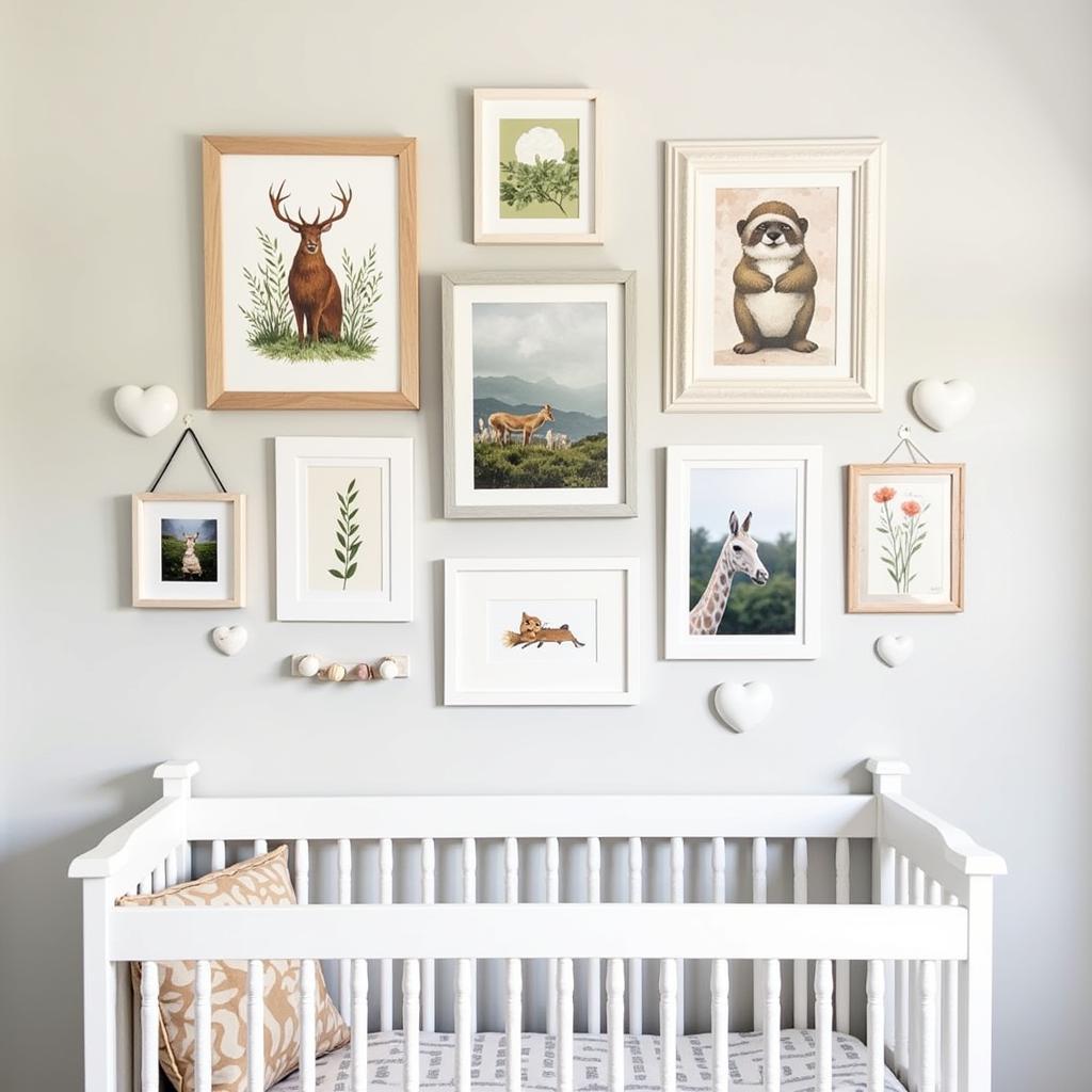 Nursery Gallery Wall Ideas with Various Frames and Art Styles