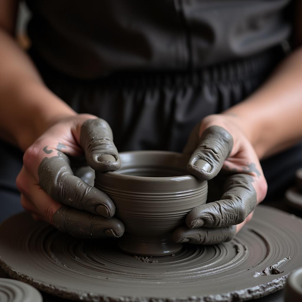 Artisan crafting traditional black pottery in Oaxaca