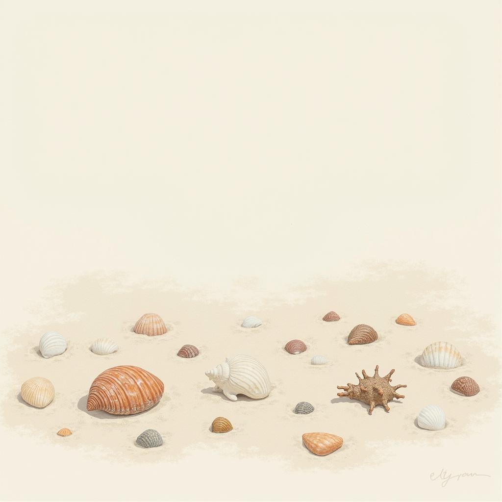 Tranquil Seashells on Beach Ocean Art Print