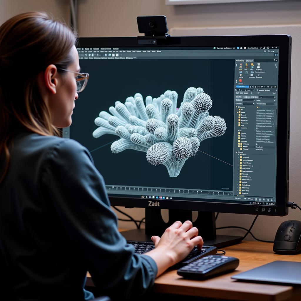 Artist Using 3D Modeling Software to Create a Coral Reef