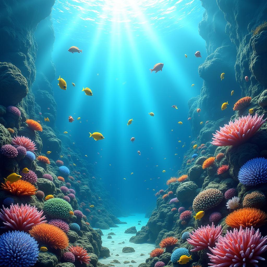 Vibrant Coral Reef Scene in Ocean Digital Art