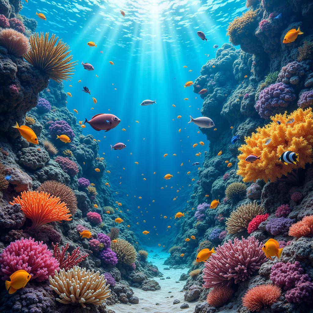 Vibrant Coral Reef Scene Ocean Life Wall Art