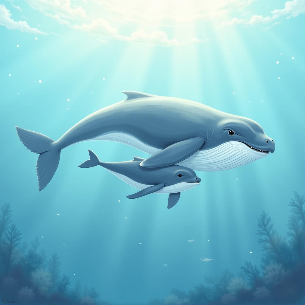 Gentle Giants: Whale and Calf Ocean Nursery Wall Art