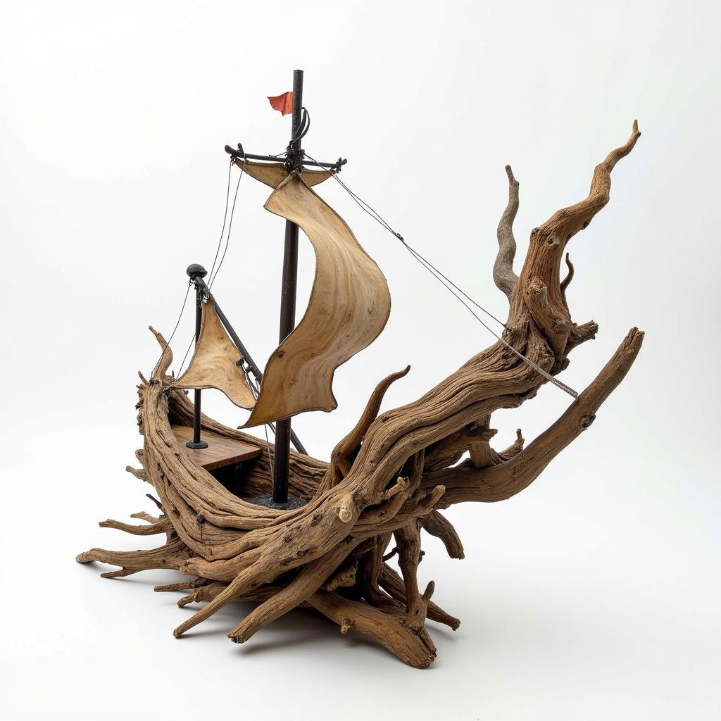 Ocean-themed sculpture made of driftwood and metal