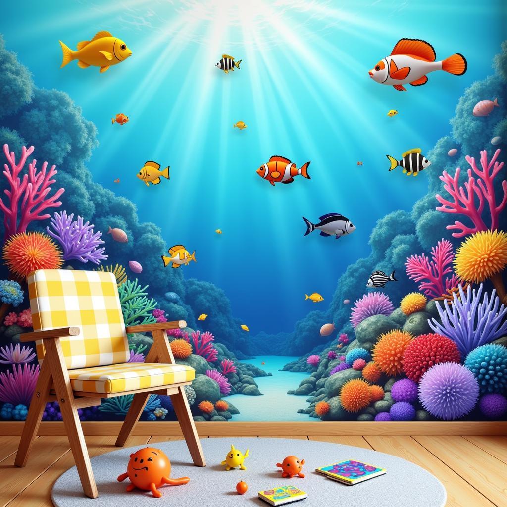 Vibrant coral reef ocean wall art stickers