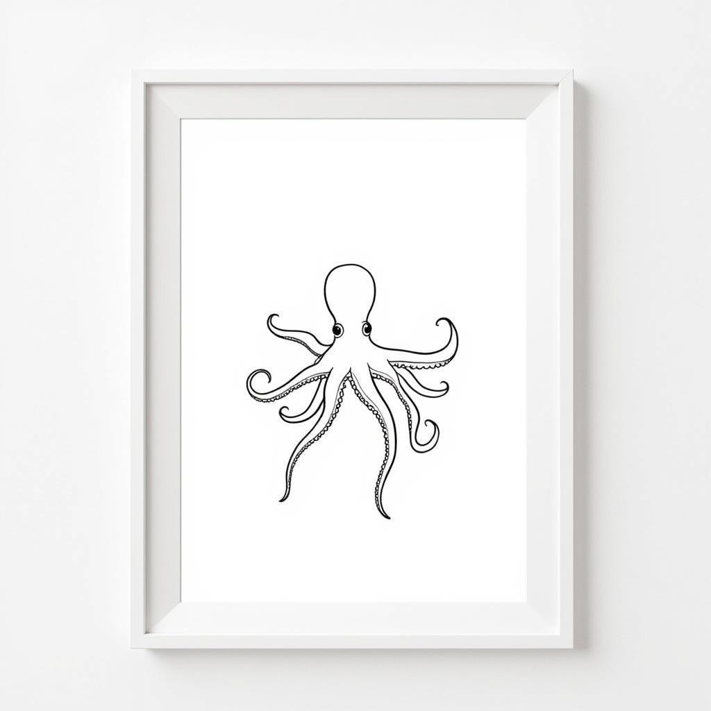 Octopus Art Print: Minimalist Black and White