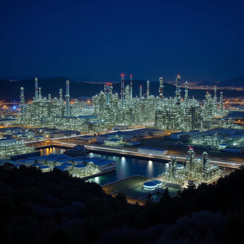 Oil Refinery at Night