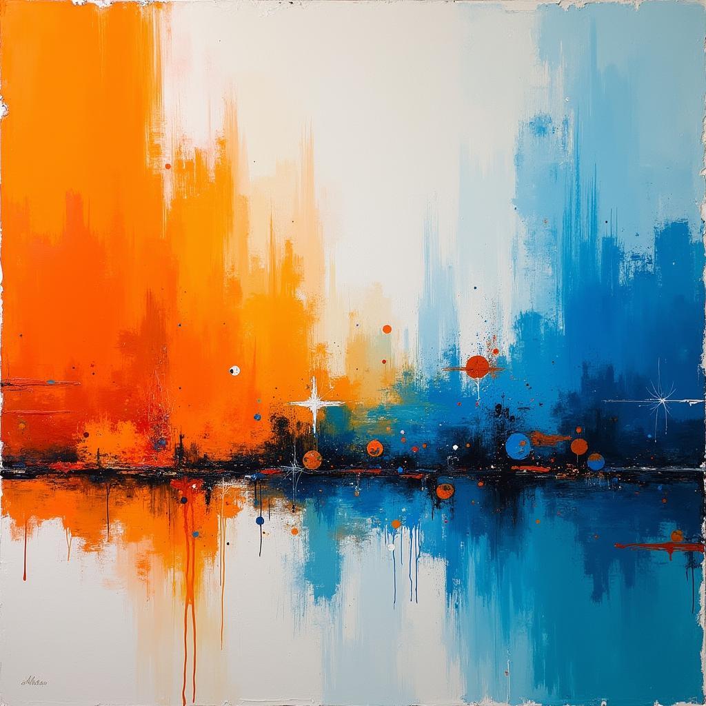 Orange and blue abstract painting on canvas