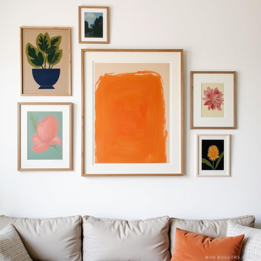 Orange wall art as part of a gallery wall