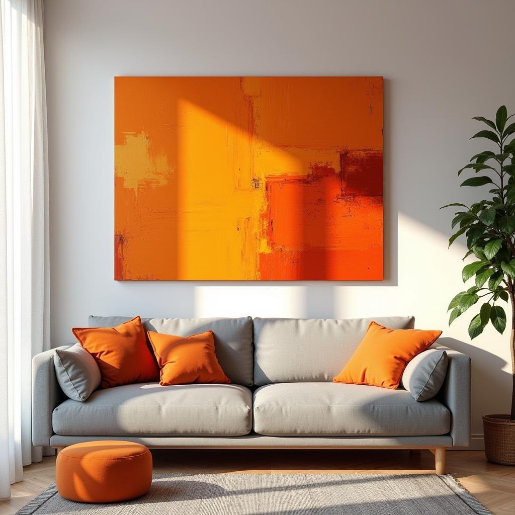 Orange wall art in a living room setting