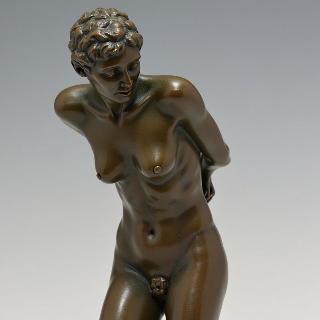 Bronze sculpture of a human figure, showcasing intricate details and patina