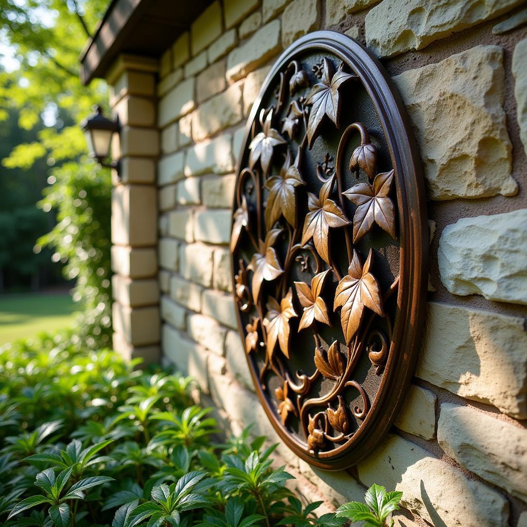 Nature-Inspired Bronze Wall Art in a Garden Setting