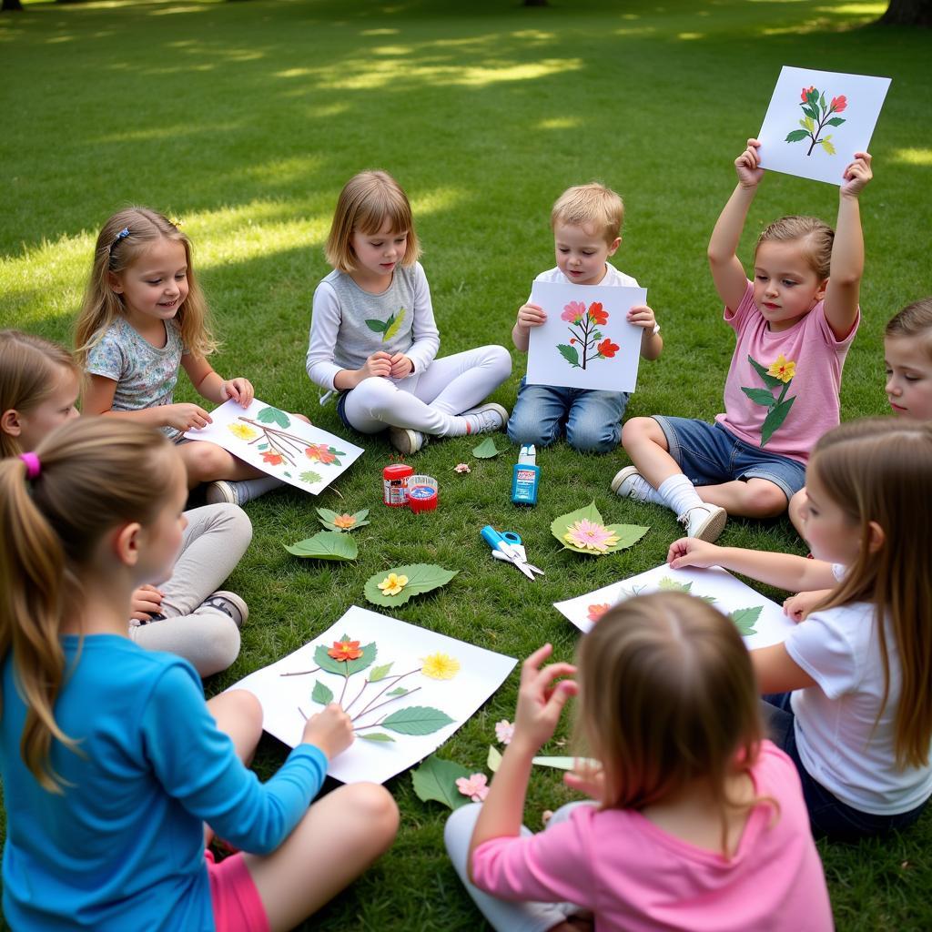 Outdoor Flower Art Activity in Kindergarten