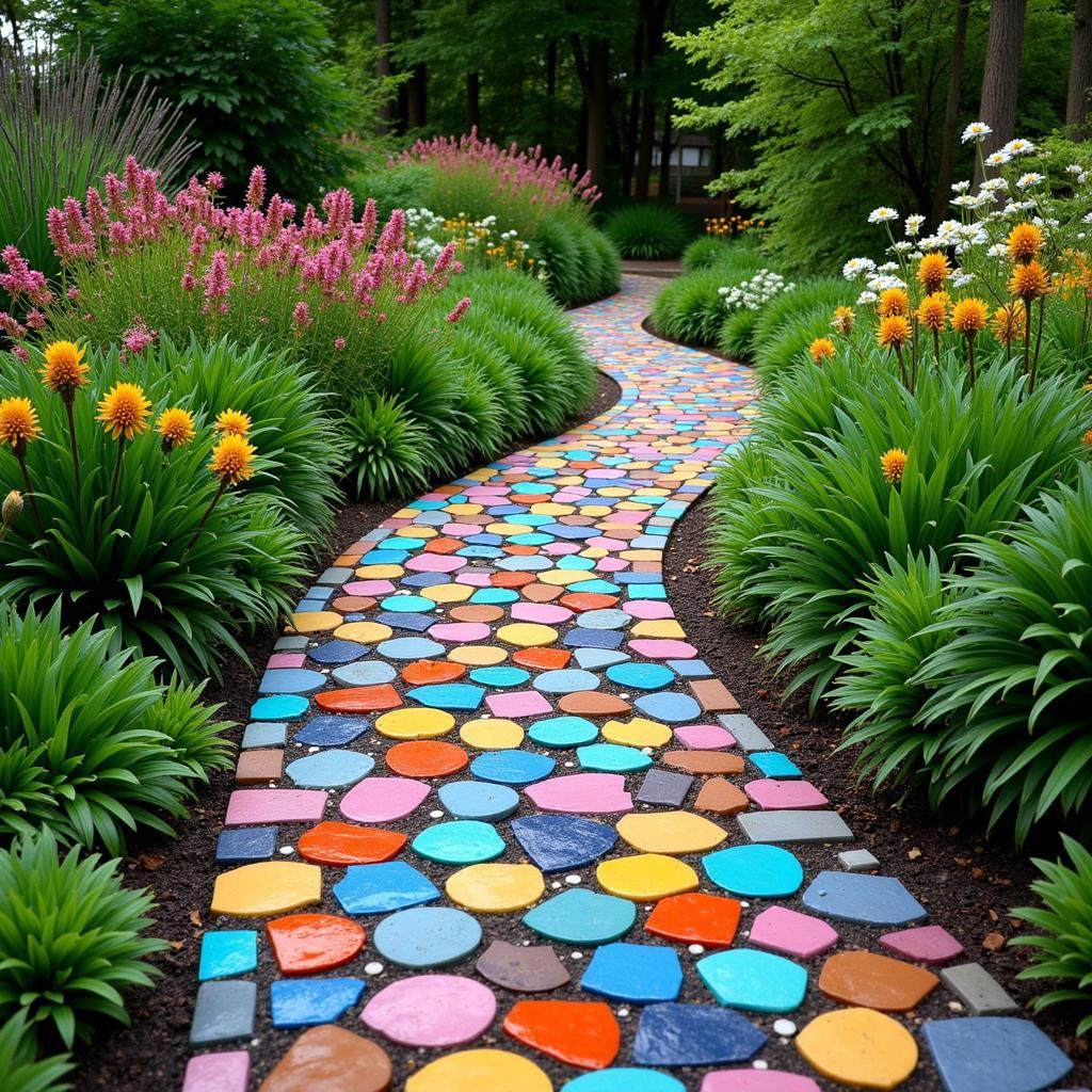 Glass Mosaic Pathway in a Garden