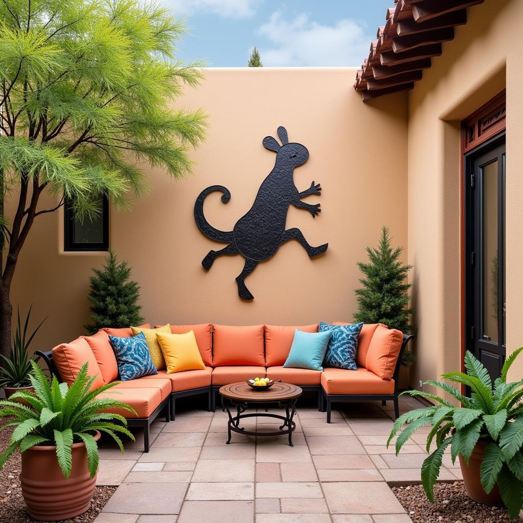 Outdoor Kokopelli Metal Wall Art on a Patio