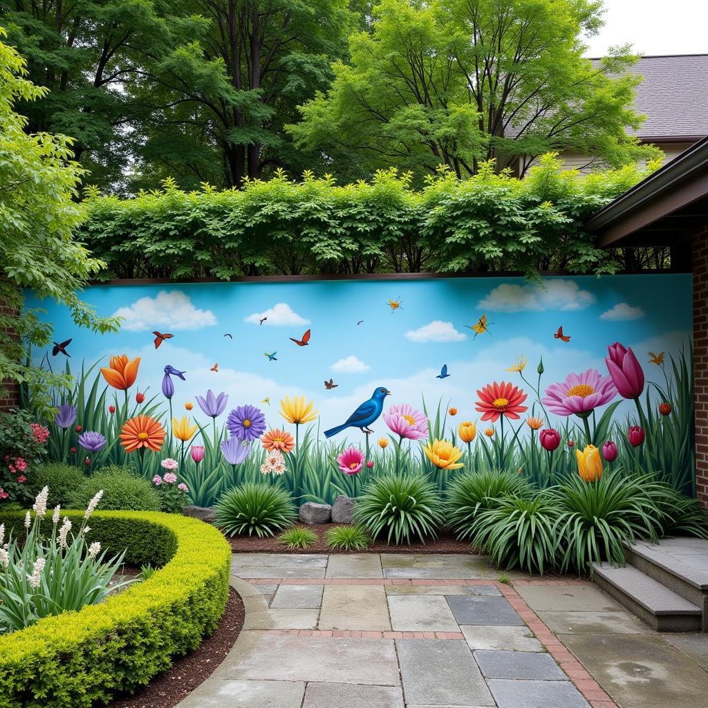 Stunning Outdoor Wall Mural in a Garden Setting