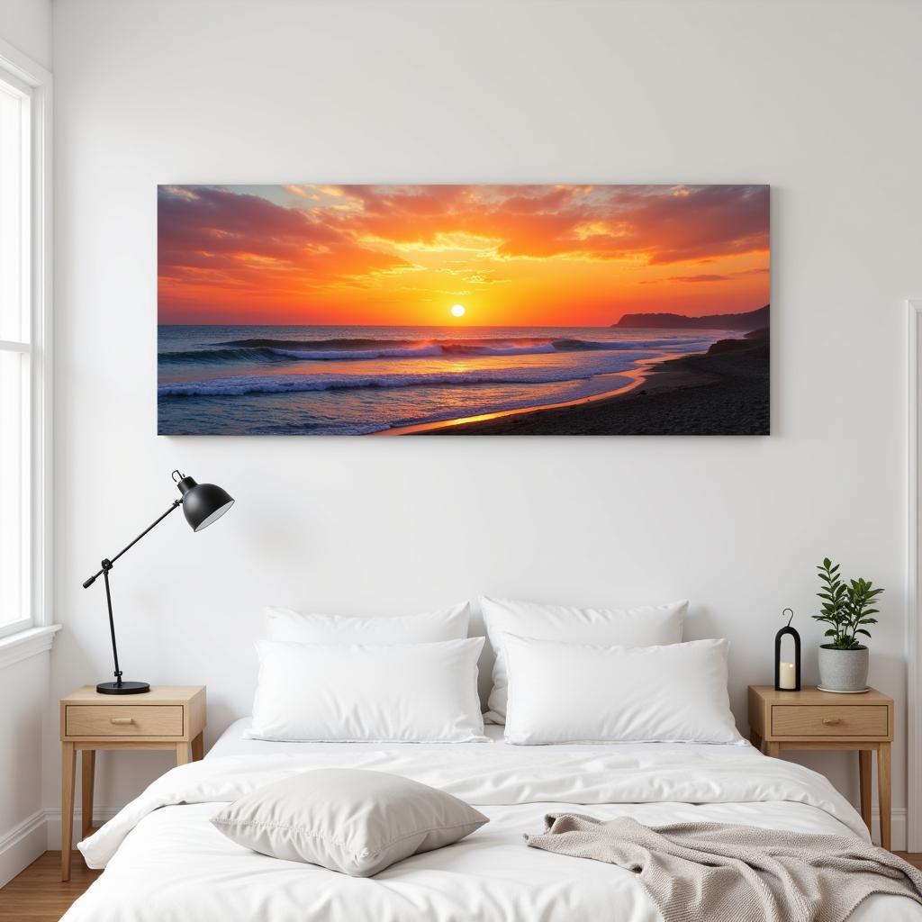 Oversized Beach Canvas Wall Art in a Bedroom