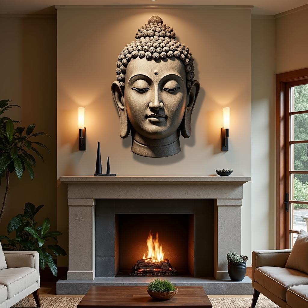 Oversized Buddha Head Wall Art Stone Finish