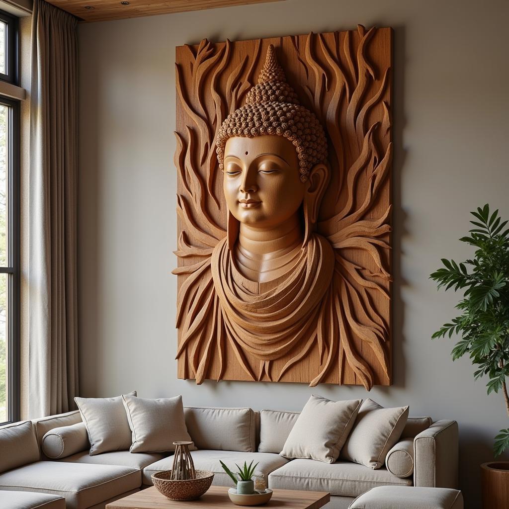 Oversized Buddha Wall Art Wood Carving