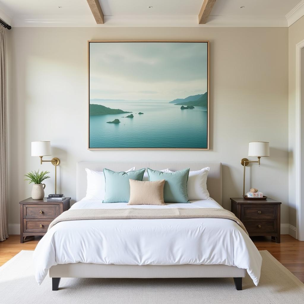 Oversized Coastal Art in a Bedroom Setting