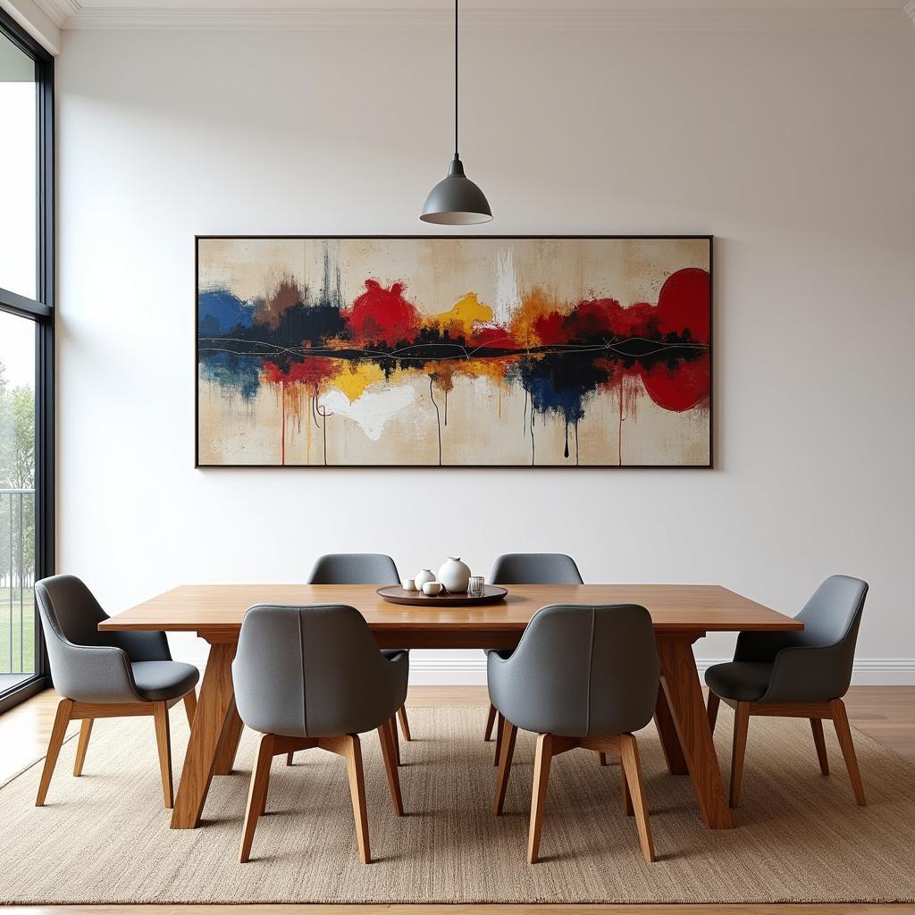 Oversized horizontal wall art in a dining room