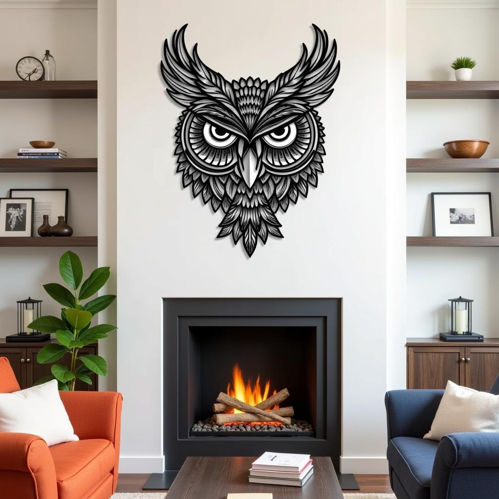 Owl Metal Wall Art in a Living Room