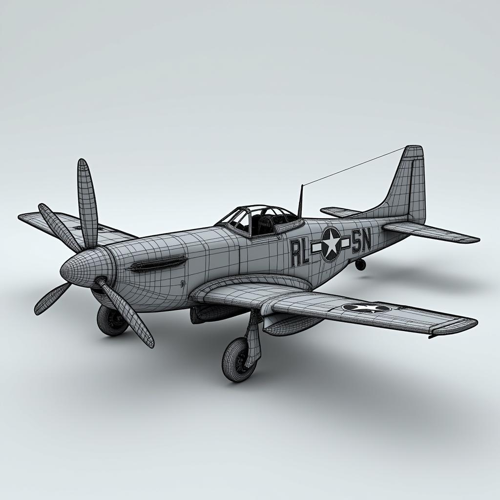 P-51 Mustang 3D Model Wireframe View