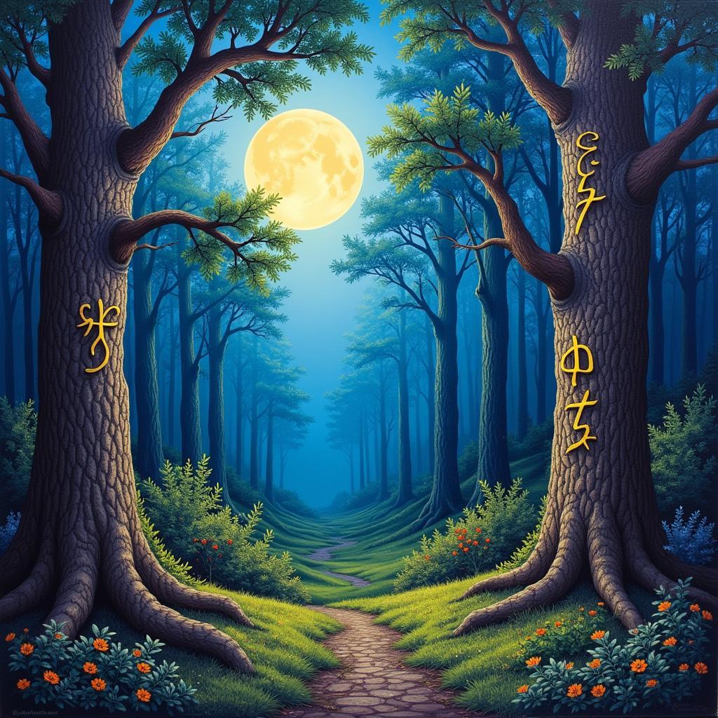 Pagan Landscape Painting with Runes