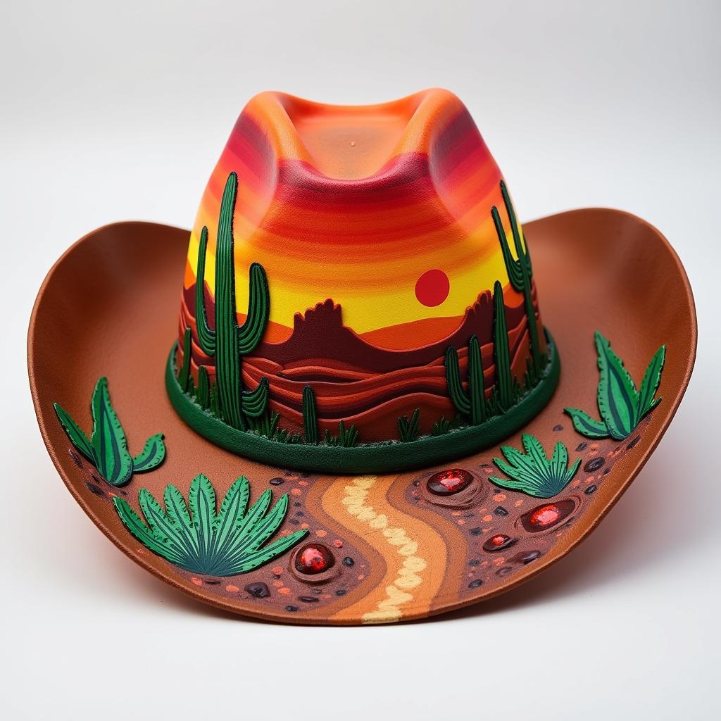 Cowboy Hat with Desert Landscape Painting