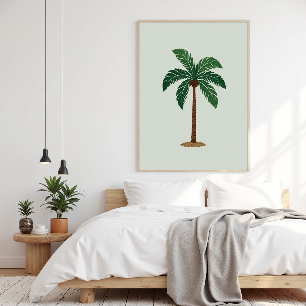 Palm Tree Canvas Art in a Bedroom Setting