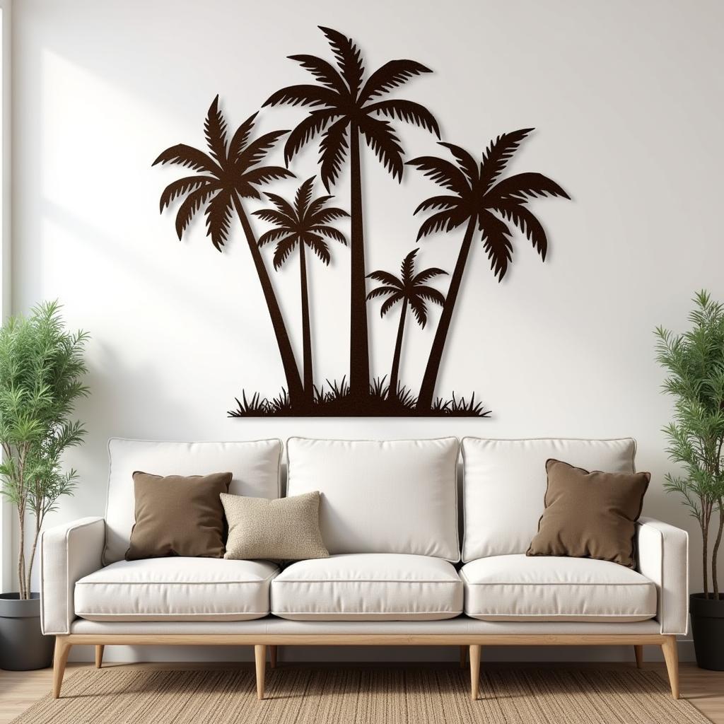 Palm Tree Metal Wall Art in a Modern Living Room