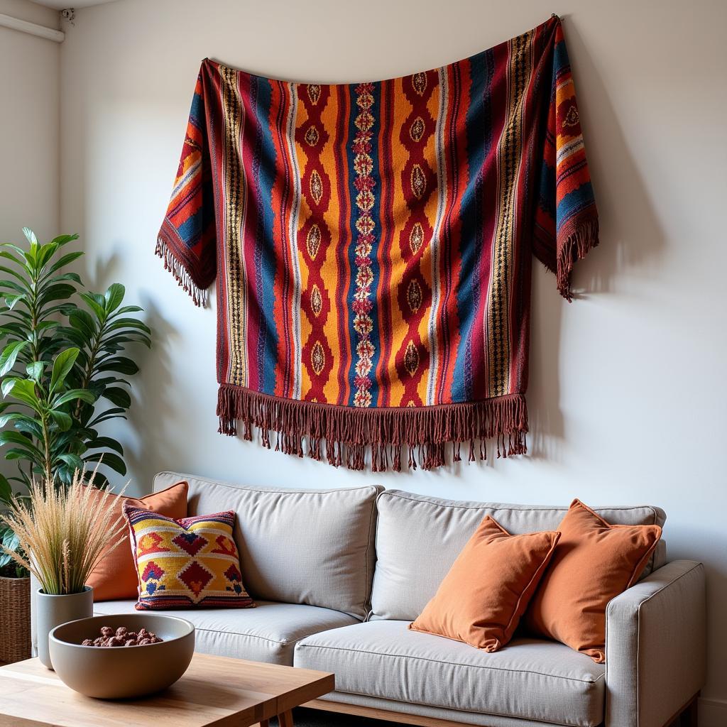 Pancho wall art in a bohemian living room setting