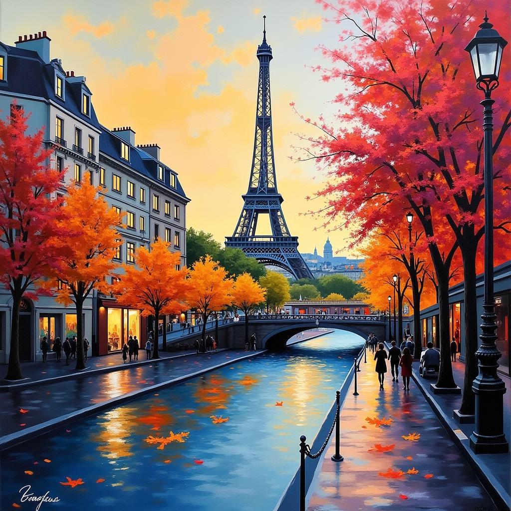 Paris Cityscape Abstract Art: A Colorful and Textured Masterpiece