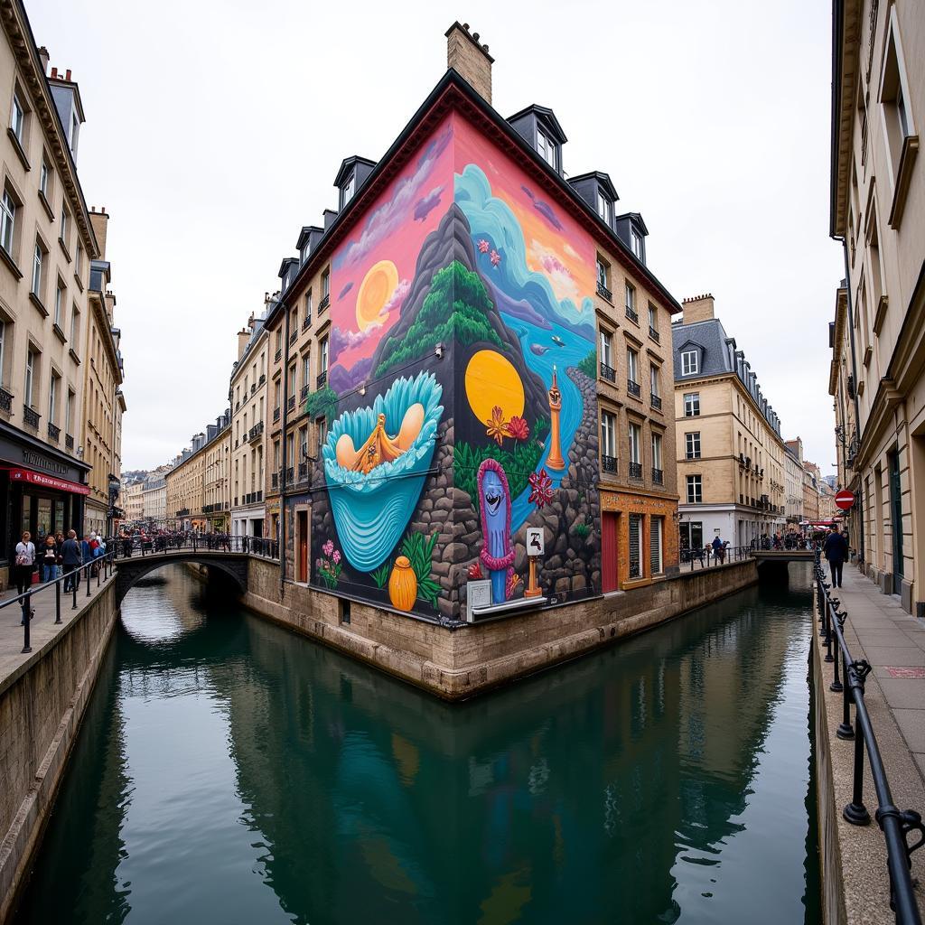 Large-Scale Mural along Canal Saint-Martin