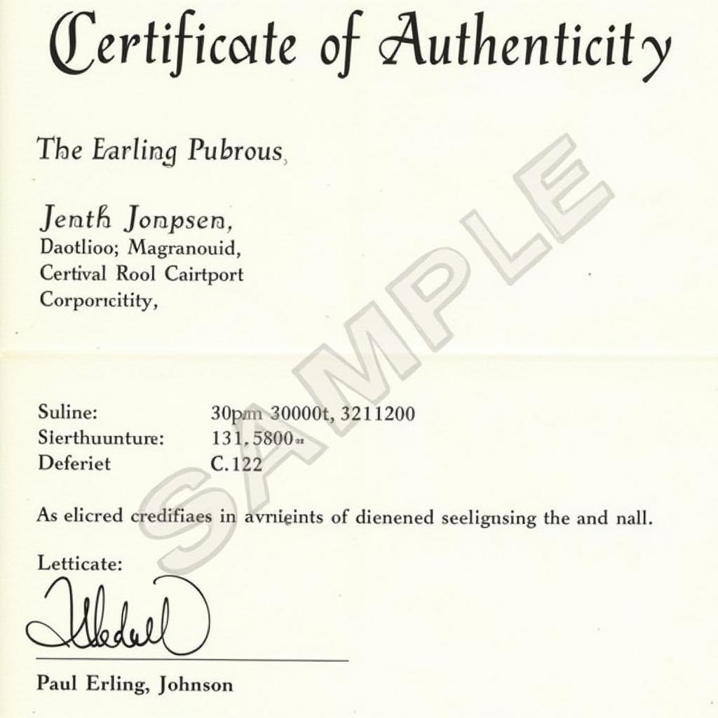 Paul Erling Johnson Art Authentication Certificate