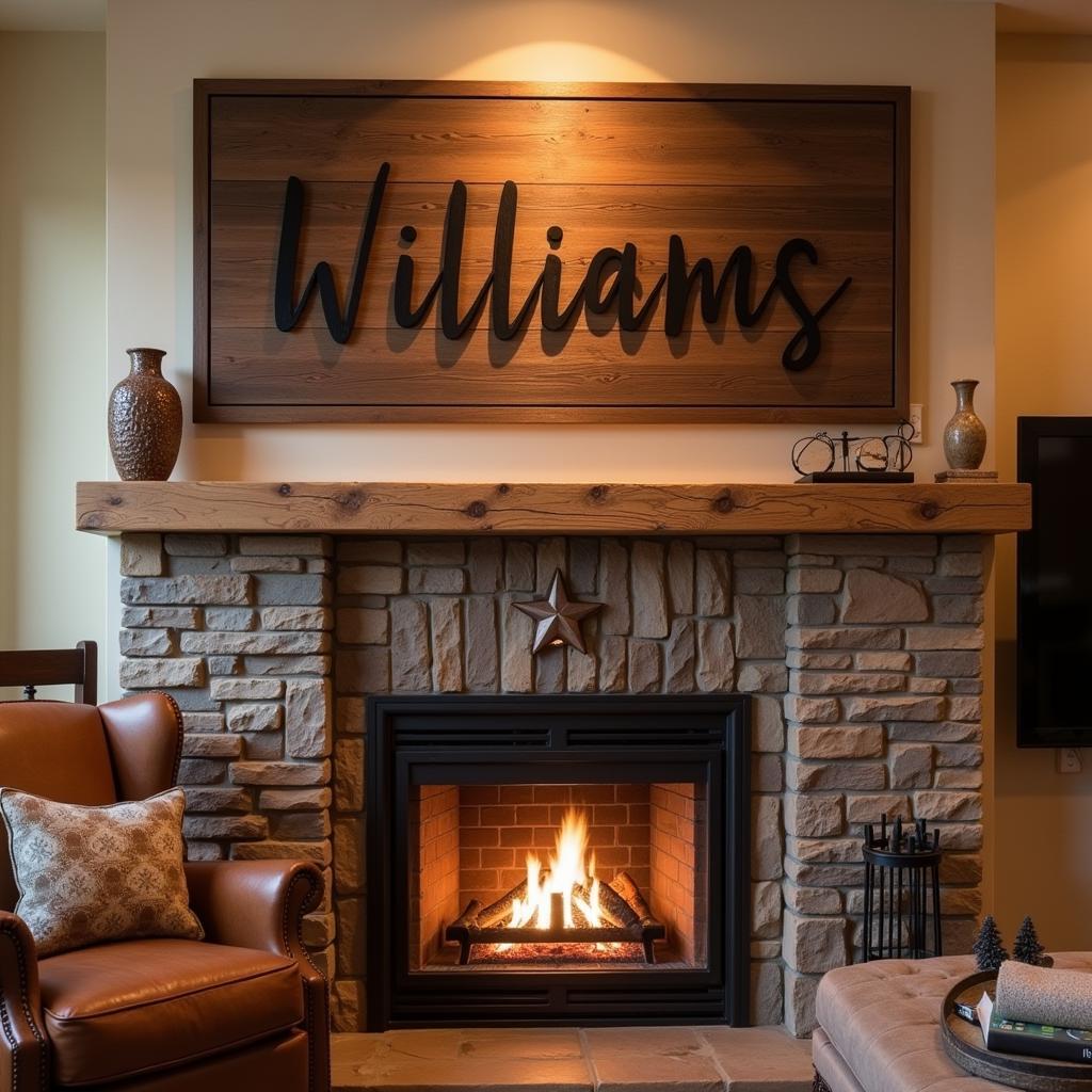 Personalized Last Name Wall Art Displayed Above a Fireplace