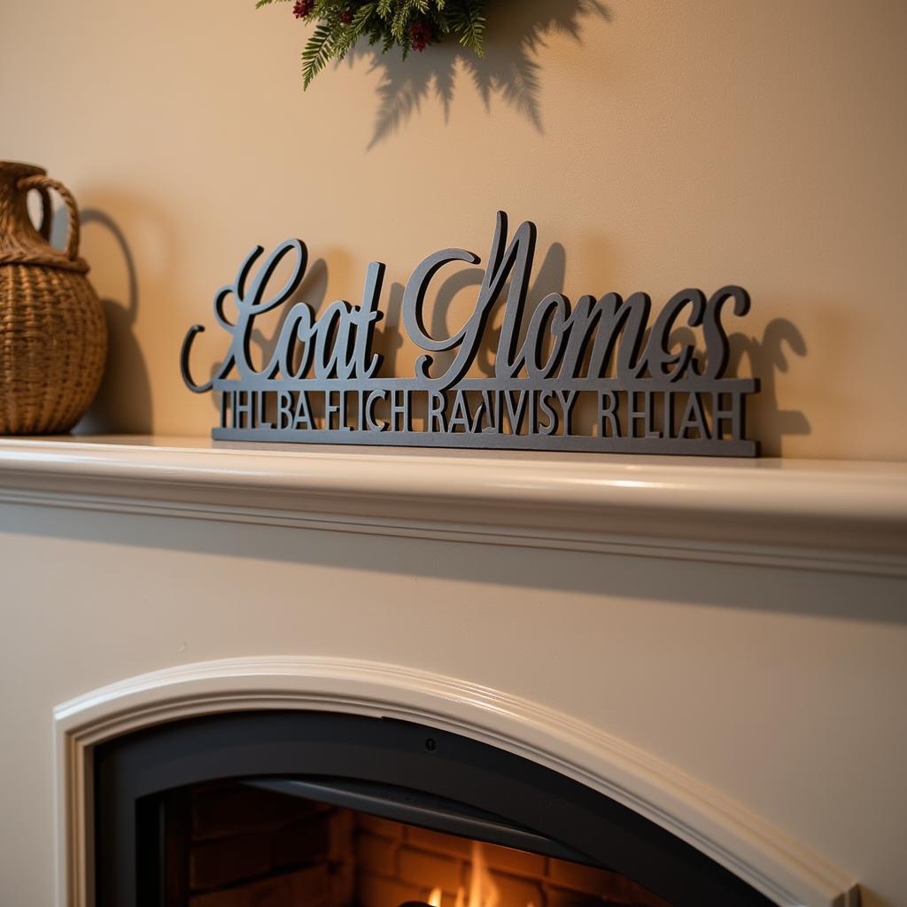 Personalized Metal Name Sign Above Fireplace