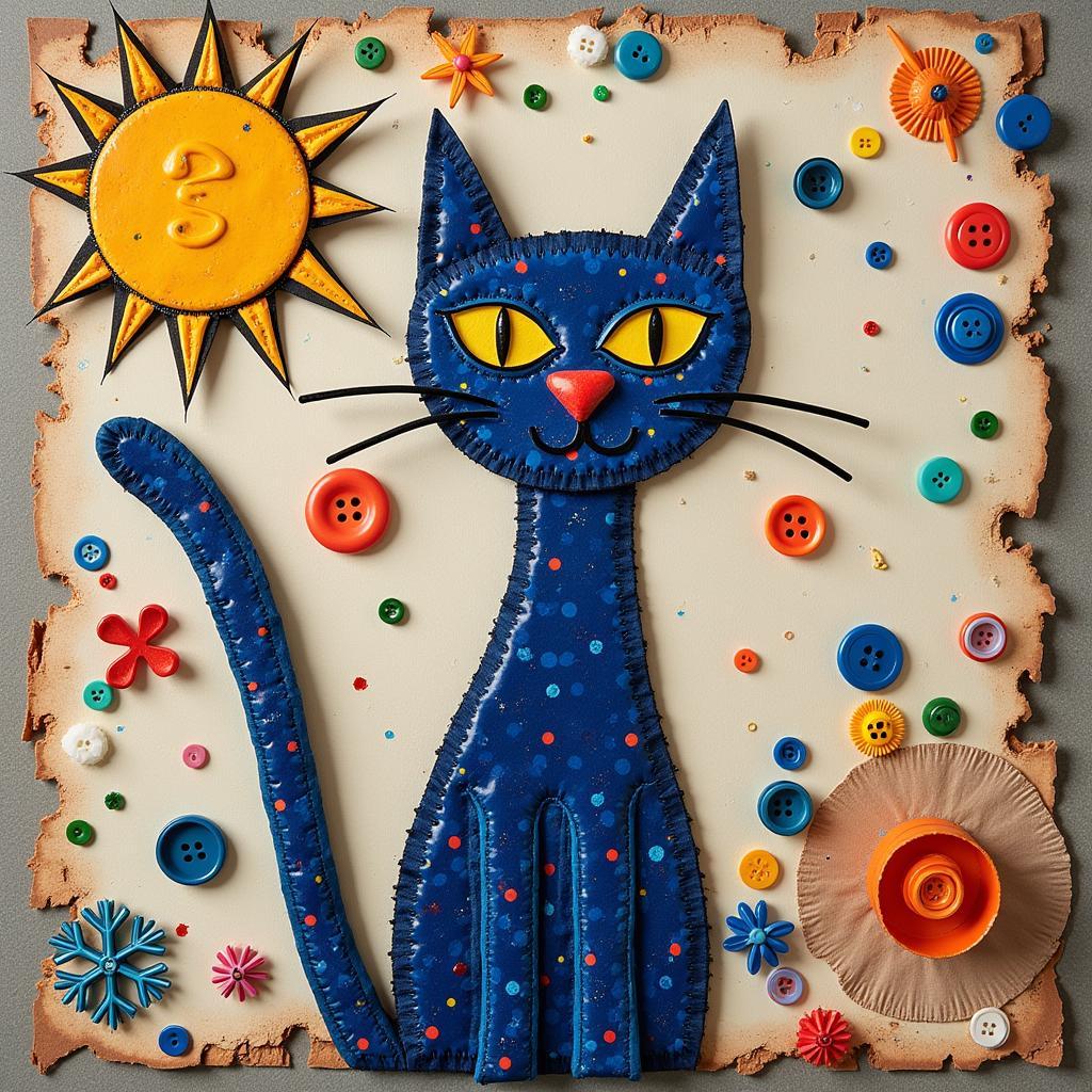 A mixed-media artwork featuring Pete the Cat