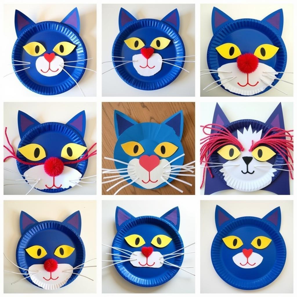 Various Pete the Cat crafts made from paper plates