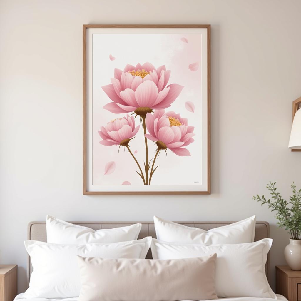 Pink and Gold Floral Bedroom Wall Art