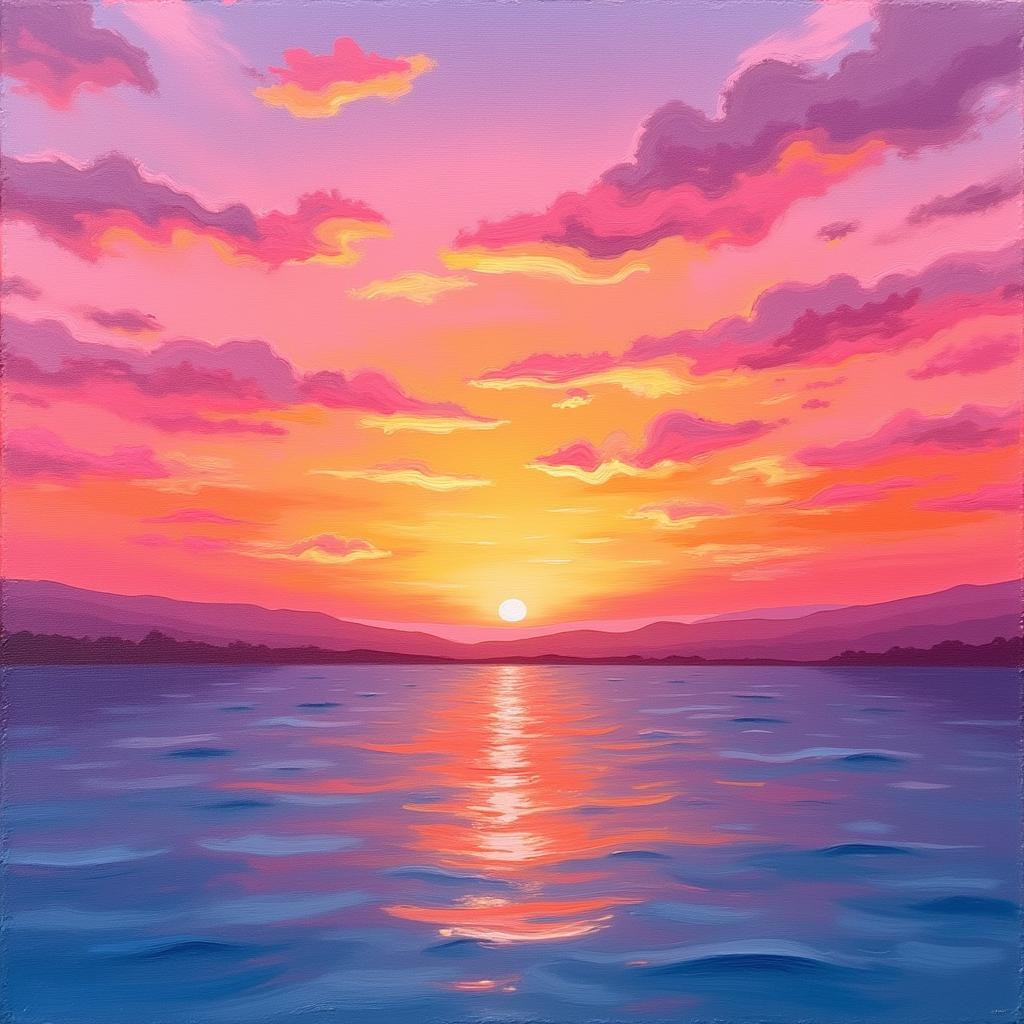 Pink Impressionist Sunset Painting