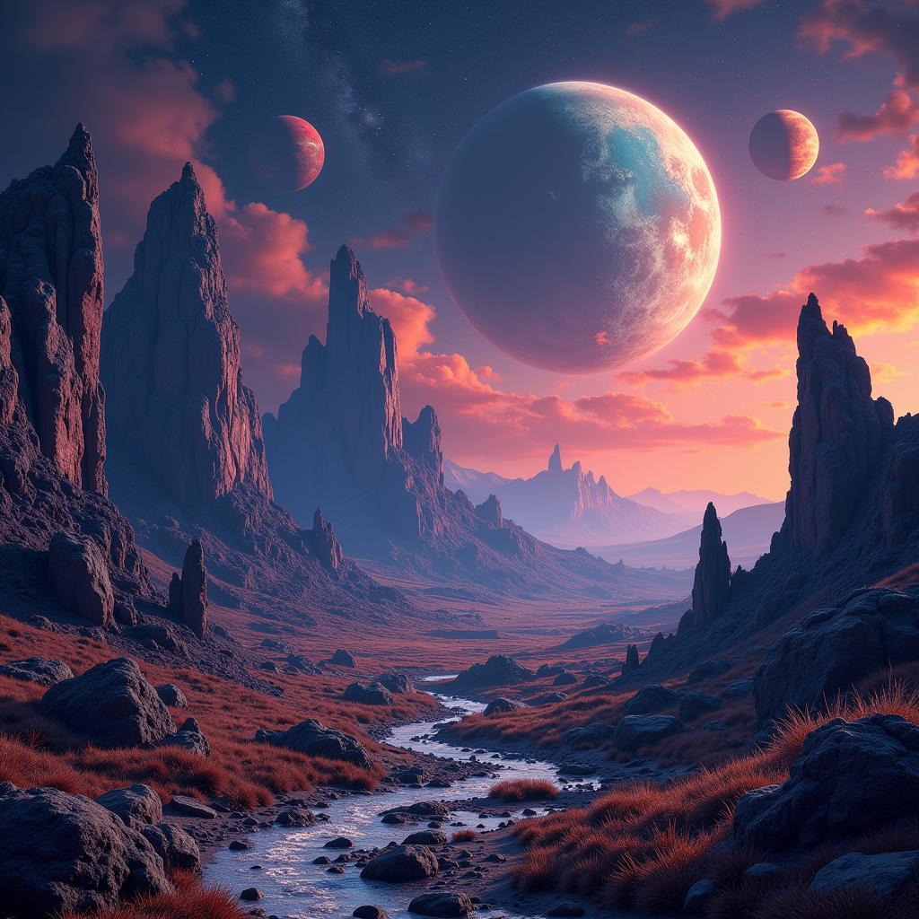 Surreal Landscape Featuring Planets