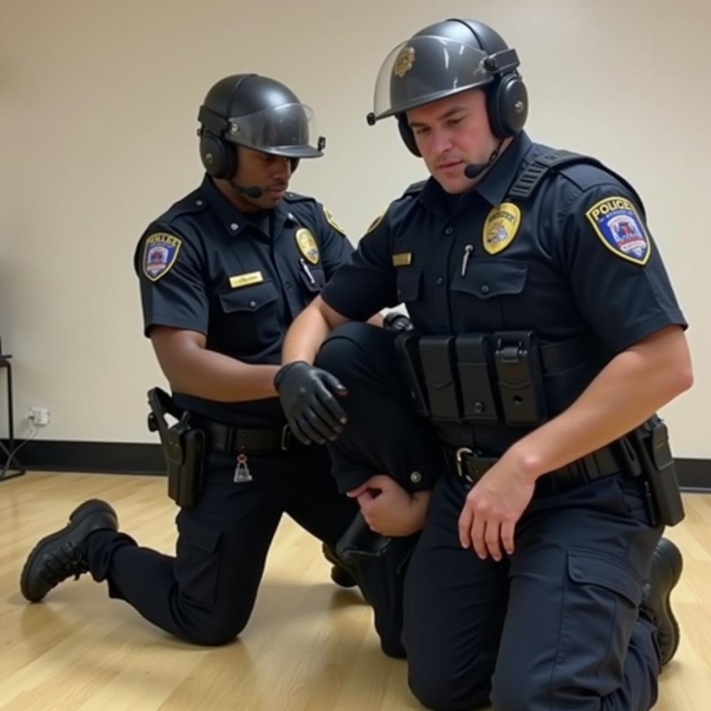 Police officer practicing martial arts techniques during a training session