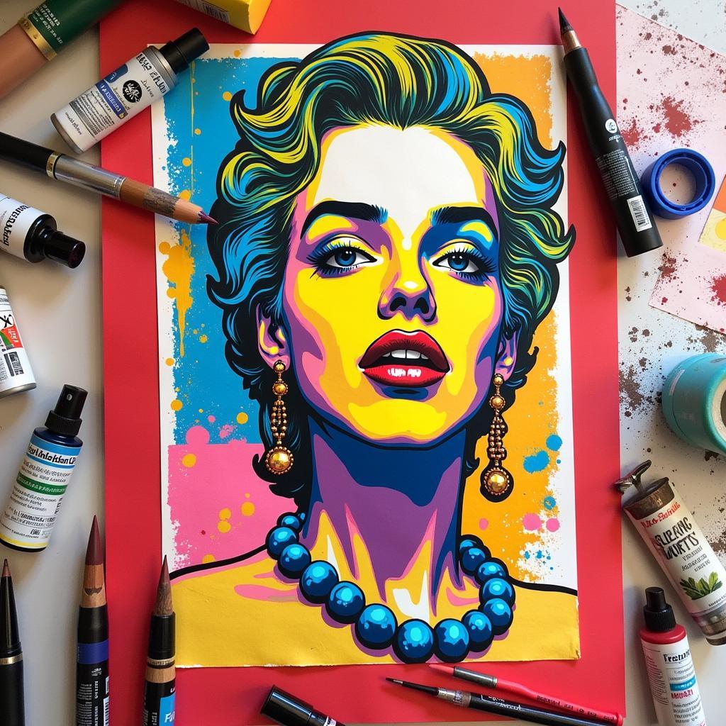 Finished Pop Art Piece Created Using Various Supplies