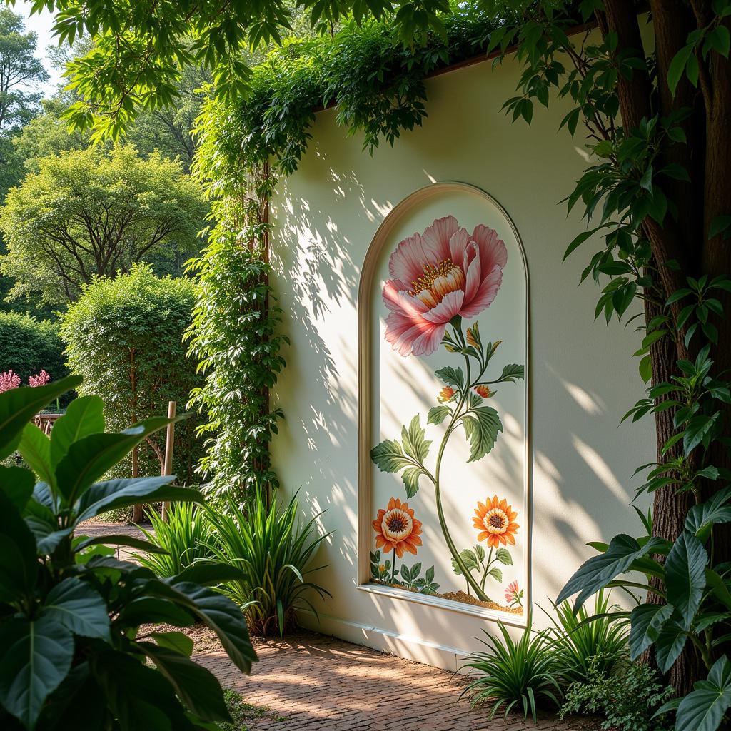 Porcelain Wall Art in an Outdoor Garden Setting