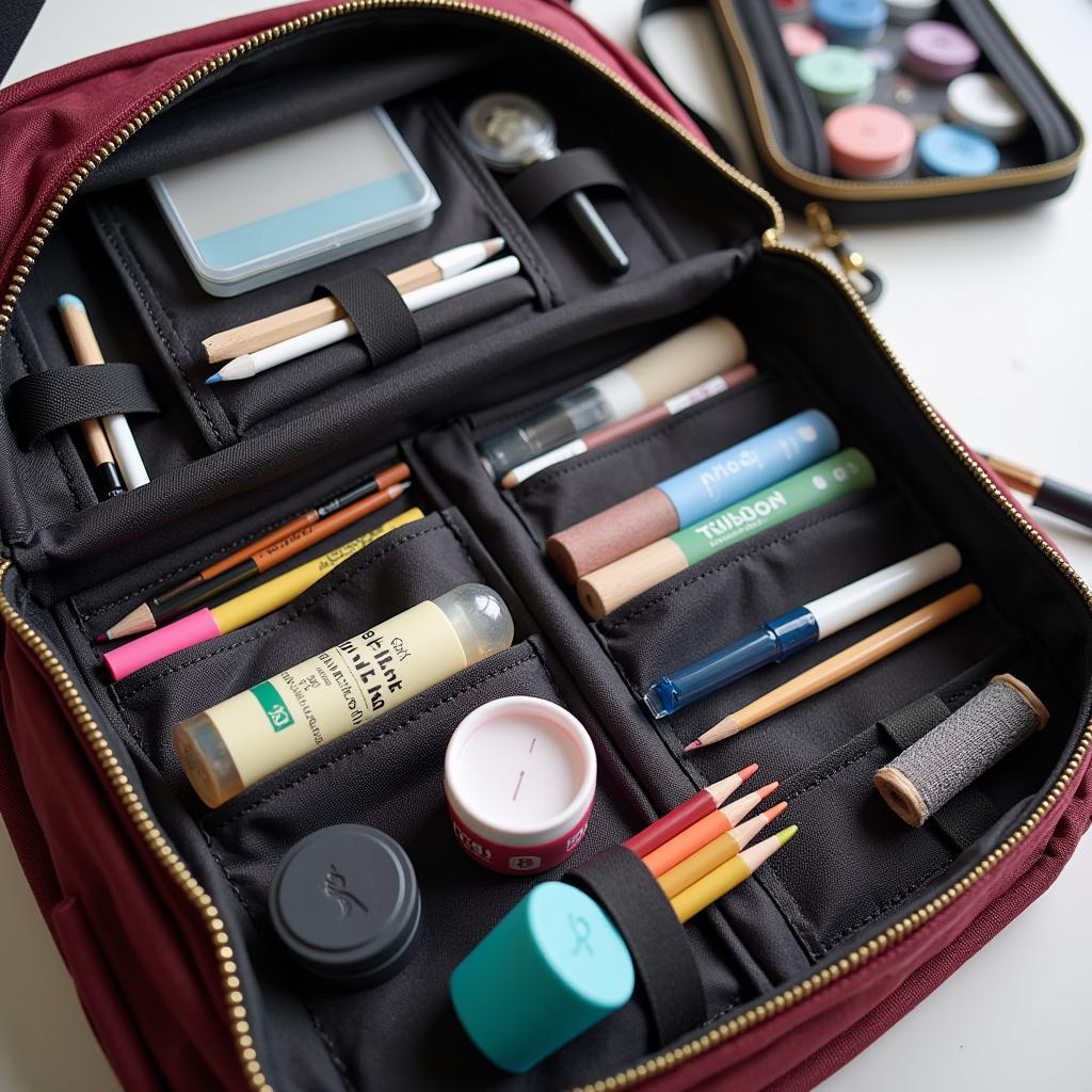 Portable art studio organization tips: using pouches, containers, and dividers to keep supplies neat.