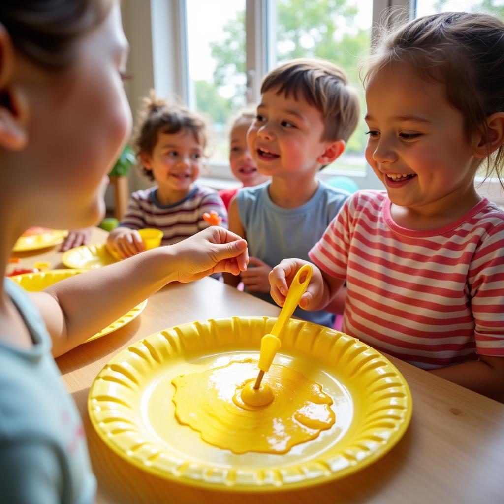 Preschoolers engaging in sun-themed art projects