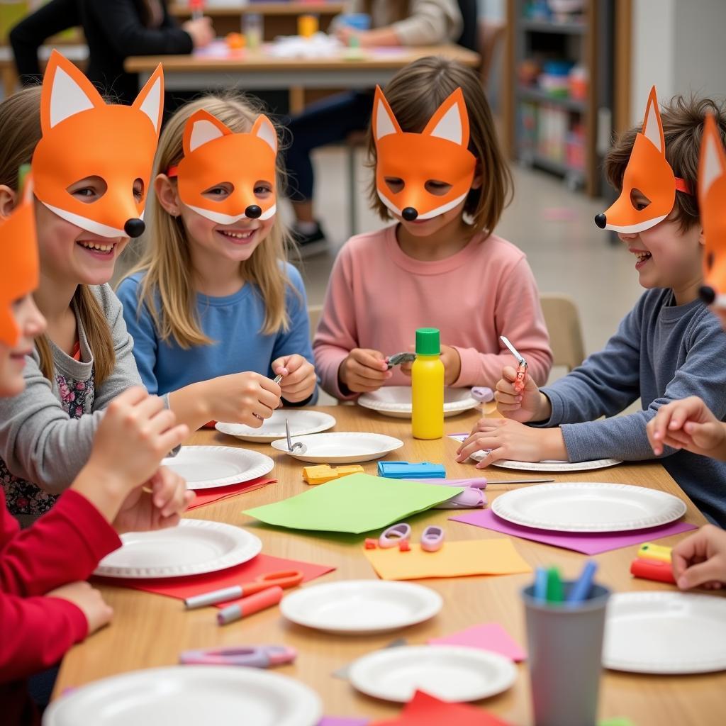 Preschoolers Making Fox Masks