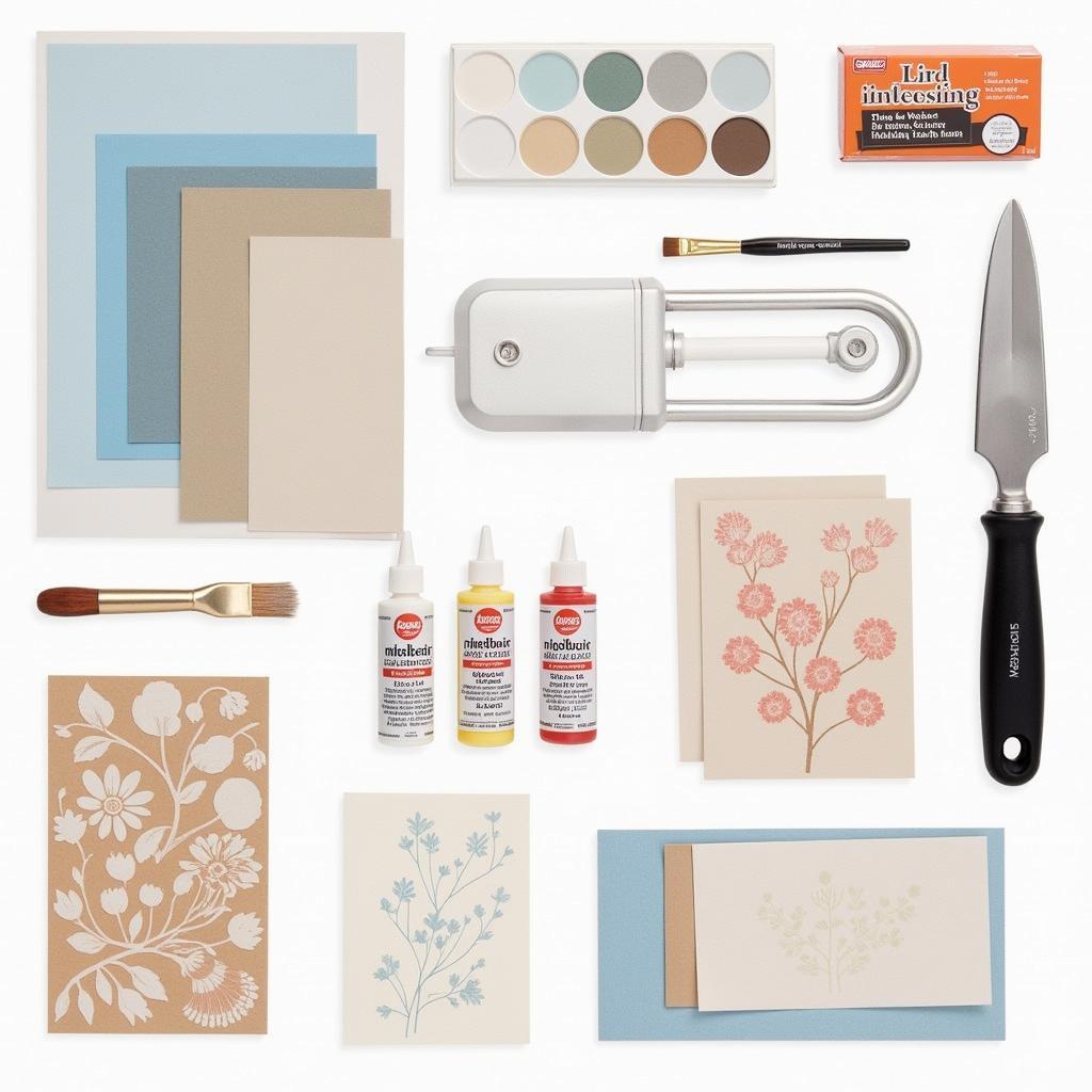 Various techniques and materials used in pressed paper art, including different types of paper, adhesives, and tools.