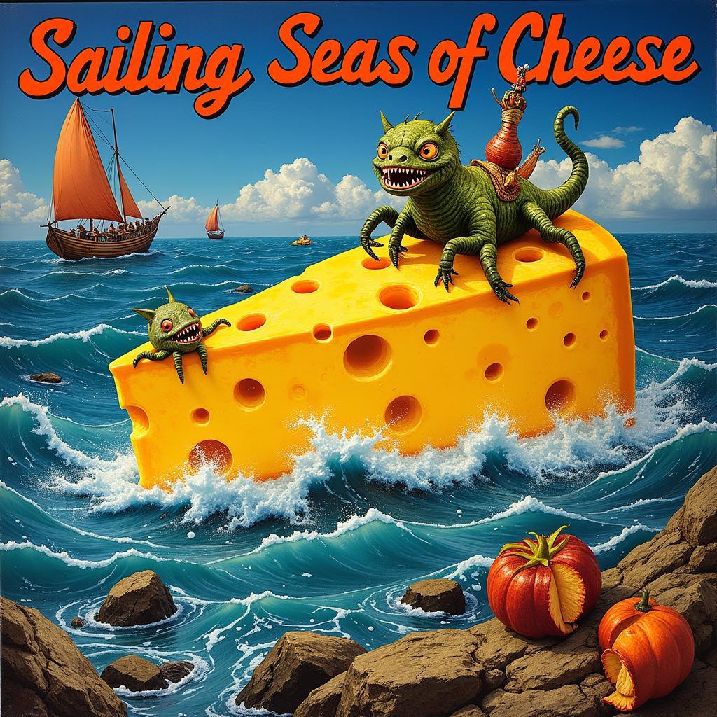 Primus album cover art for "Sailing the Seas of Cheese" depicting a surreal cheese-sailing scene